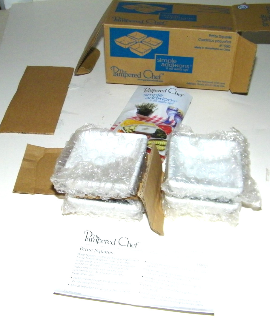 (4) The Pampered Chef Simple Additions Petite Squares White # 1990 New 2.5" gallery