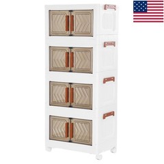 4 Tier Stackable Storage Bins with Lids Doors Wheels Storage Drawer (Clear)