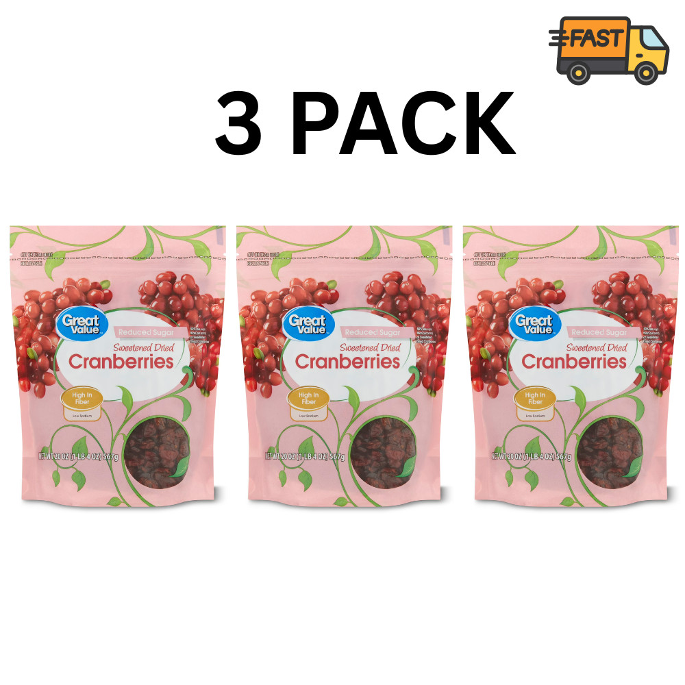 Great Value Dried Cranberries Reduced Sugar Snack 20 oz 3 Pack gallery