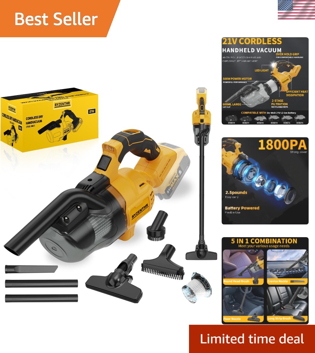 Quiet & Efficient 5-in-1 Handheld Vacuum with 67 dB Noise Level - Huge Dustbin gallery