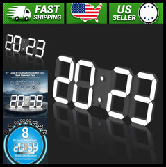 3D Digital Wall Clock 17″ LED with Remote, Timer, Date, Temp, Adjustable