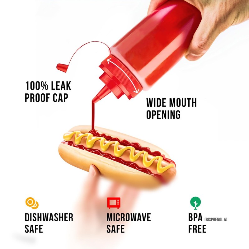 12 oz Condiment Squeeze Bottles for Sauces - Leak Proof Oil, Syrup, Dressing gallery