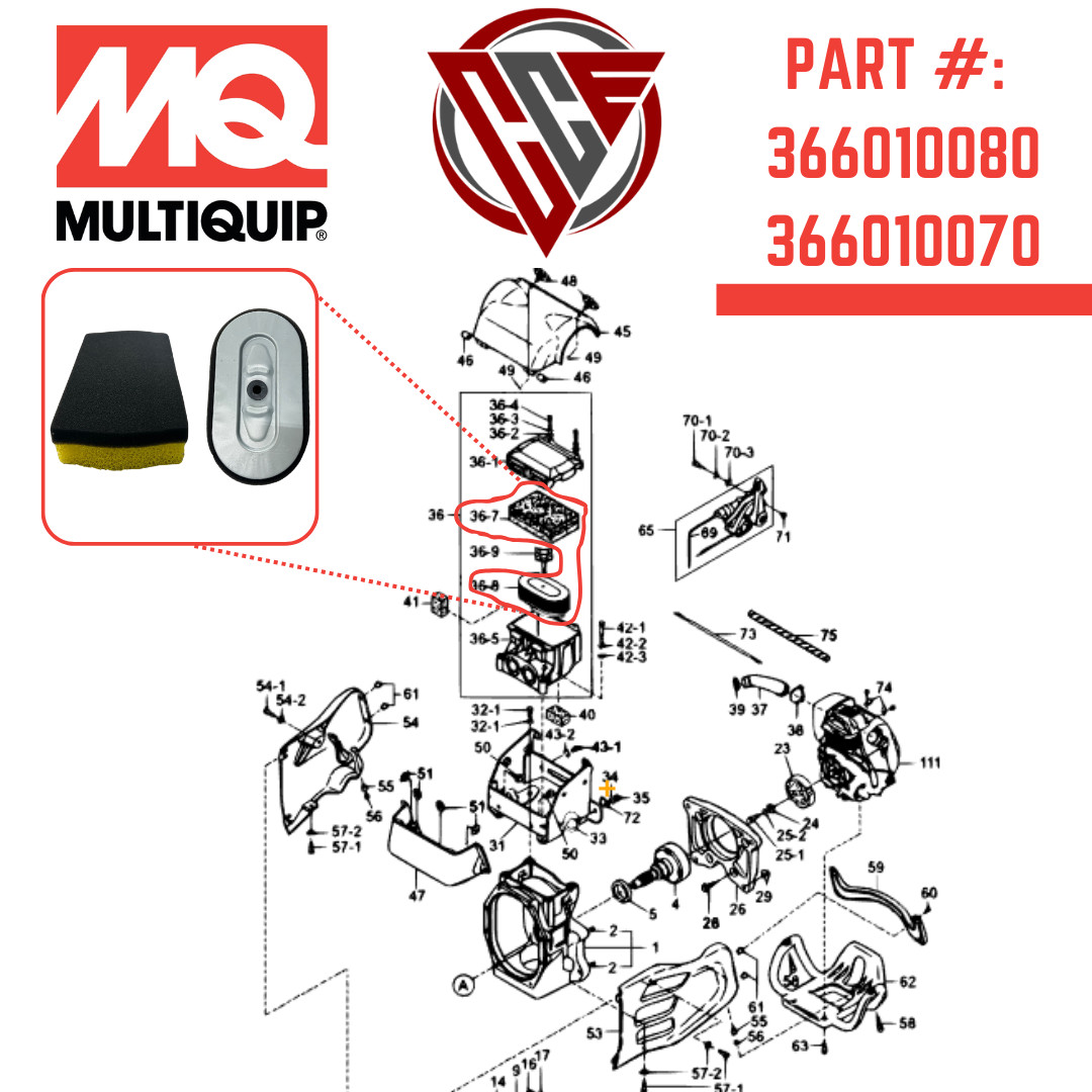 Multiquip Rammer air filter MTX50 MTX60 MTX70 MTX80 MTX90 366010080 366010070 gallery