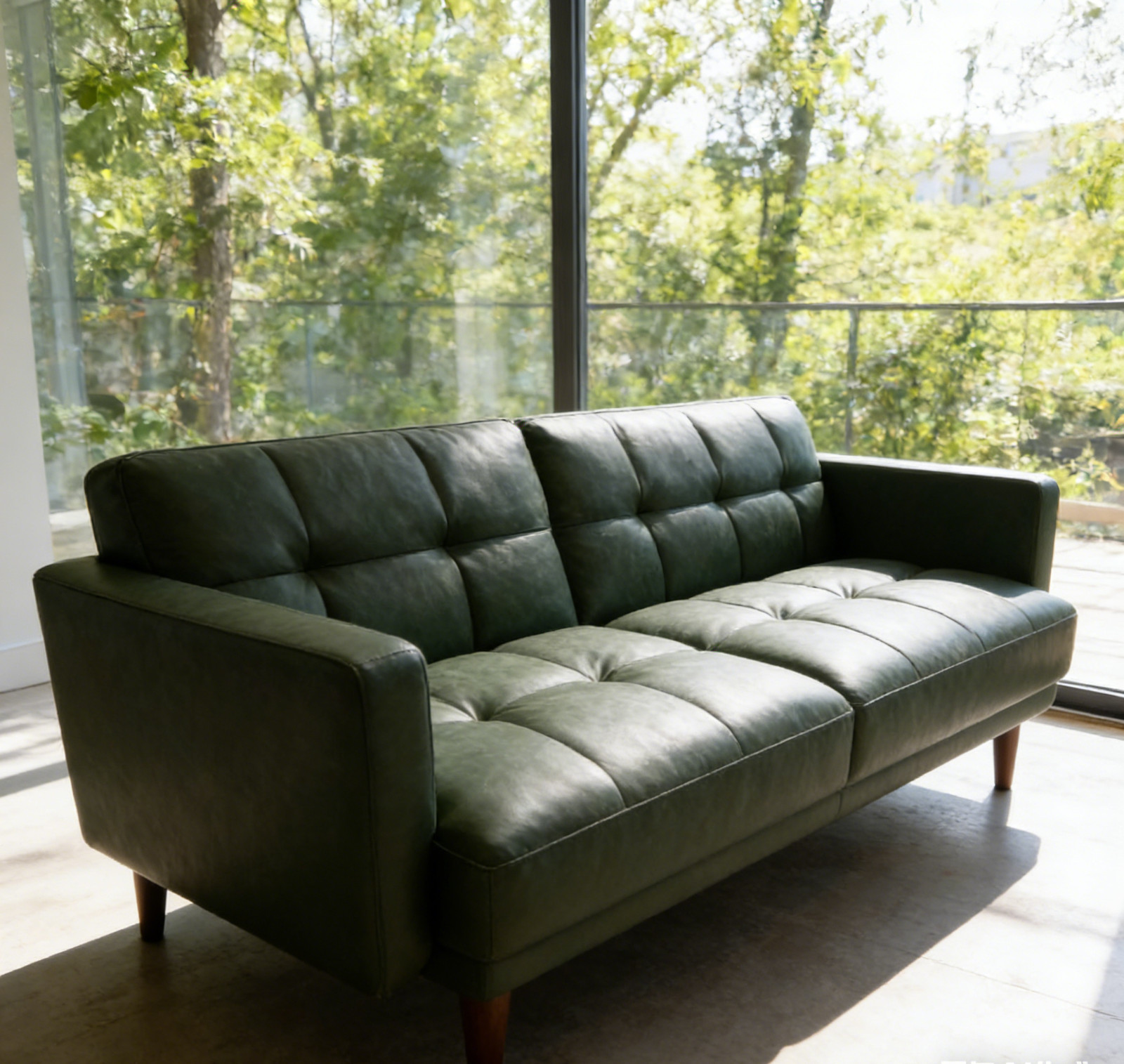 NEW 76" Convertible Futon Sleeper, Sage Green Leather Sofa Bed Couch gallery