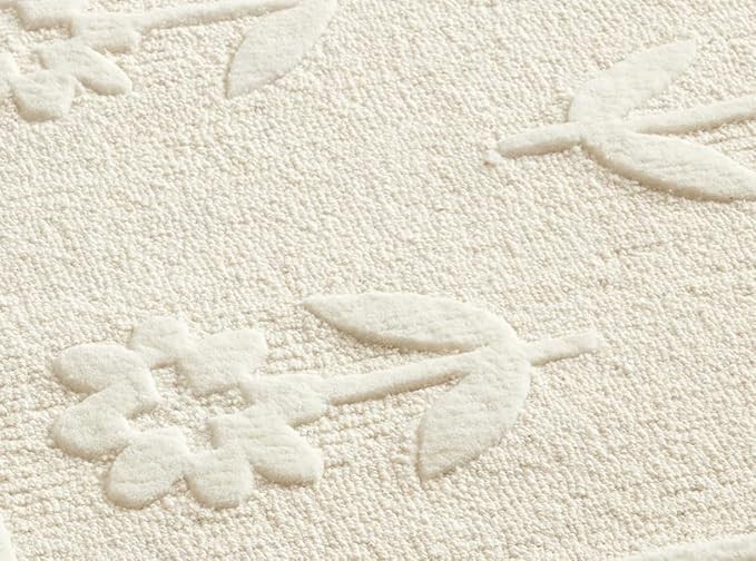 Hand Tufted Wool Rug - Elegant Wavy Border & Raised Floral Design - Modern Boho gallery