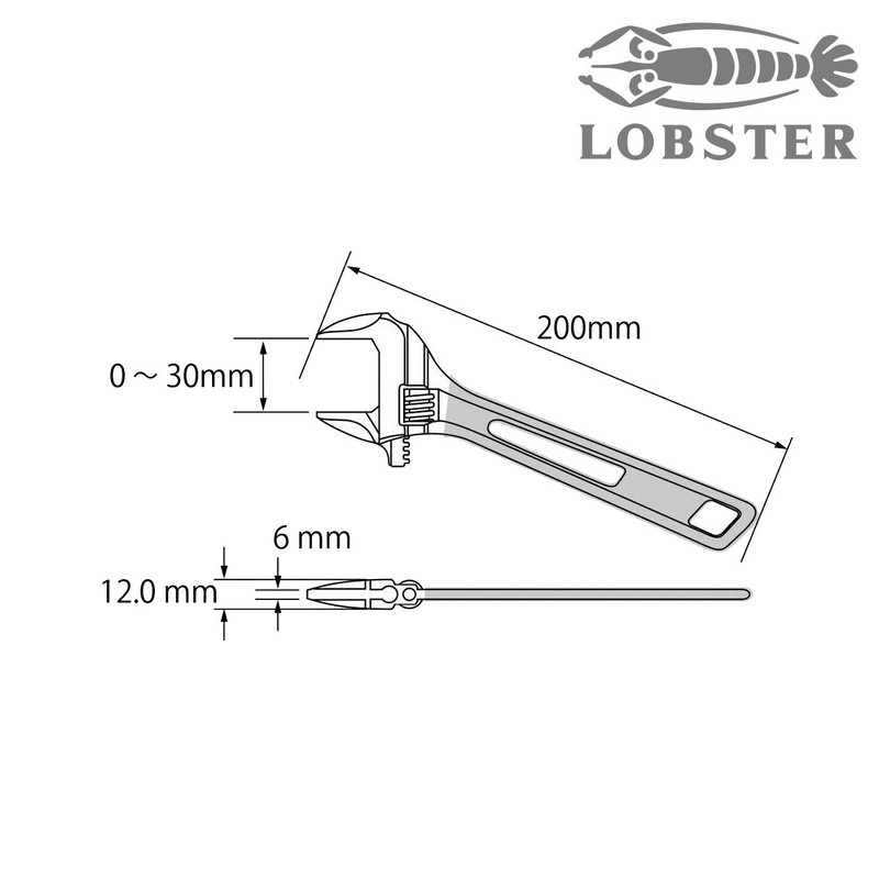 LOBTEX LOBSTER Hybrid Monkey Adjustable Wrench 200mm 8in UM30 Made in Japan gallery