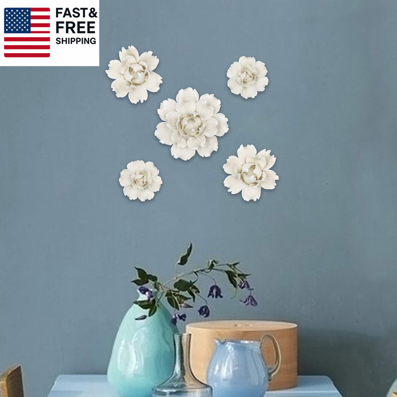 5 Pcs Ceramic Flower Wall Decor Handcrafted 3D Hanging Porcelain Flowers Wall Ar gallery