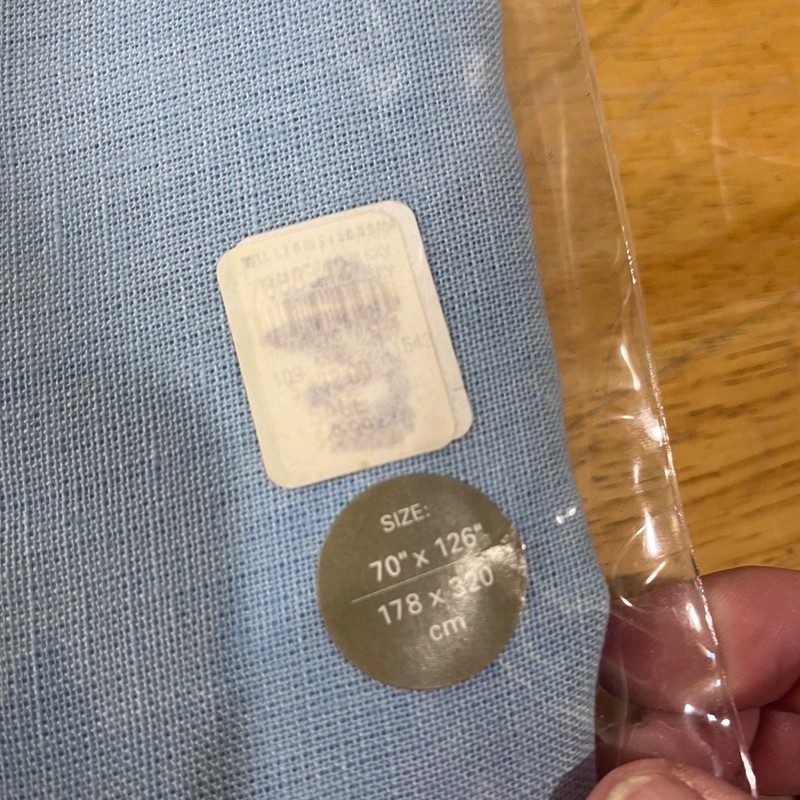 Williams-Sonoma Hemstitched Linen Tablecloth 70x126 Light Blue Vtg Style gallery