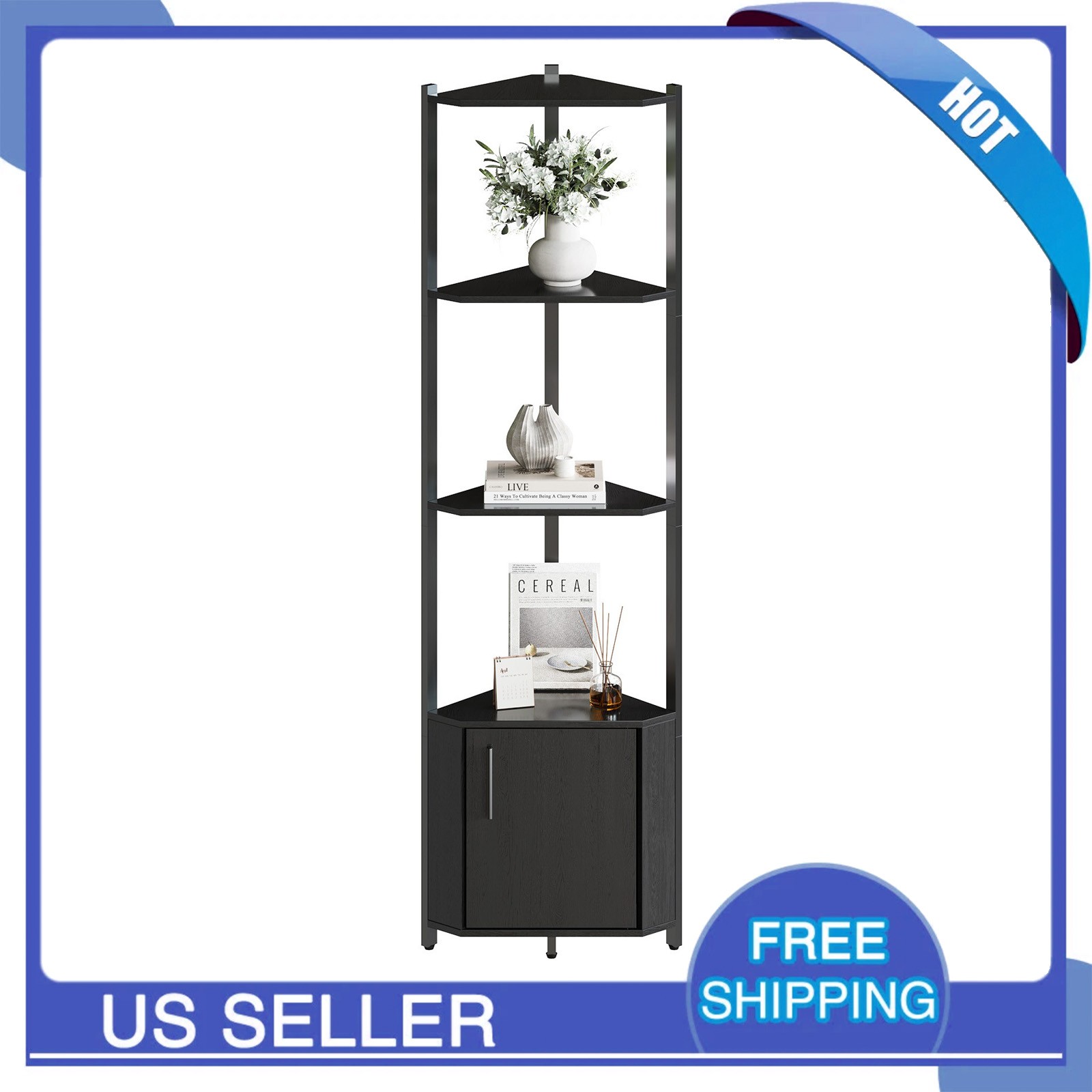 Corner Shelf with Storage 5-Tier Corner Storage Cabinet for Living Room Bedroom gallery