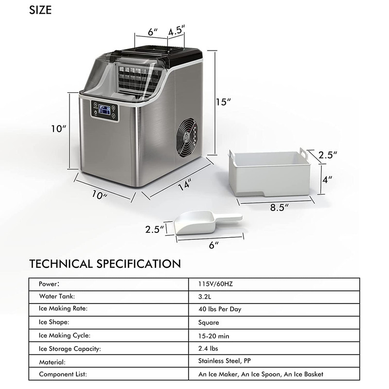 Portable Countertop Ice Maker Machine, 45 Lbs/24H, 24 Pcs/13 Mins, 2 Ways to Add gallery