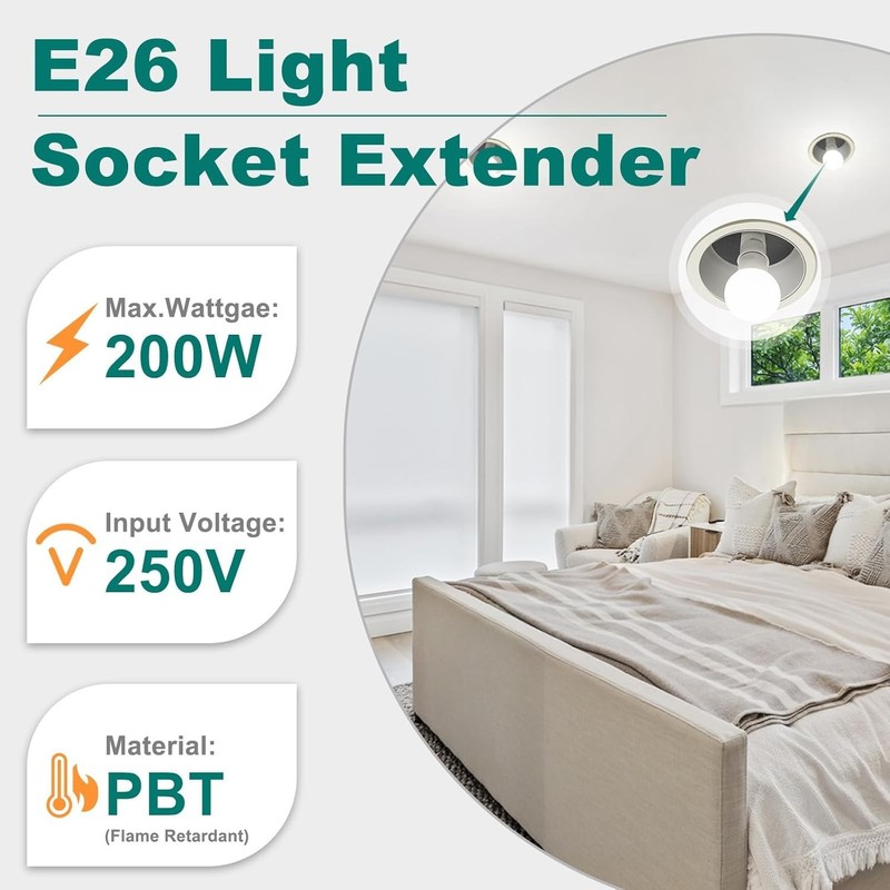 E26 Socket Extender, E26 Standard Medium Base Lamp Bulb Socket Adapter of 5CM... gallery