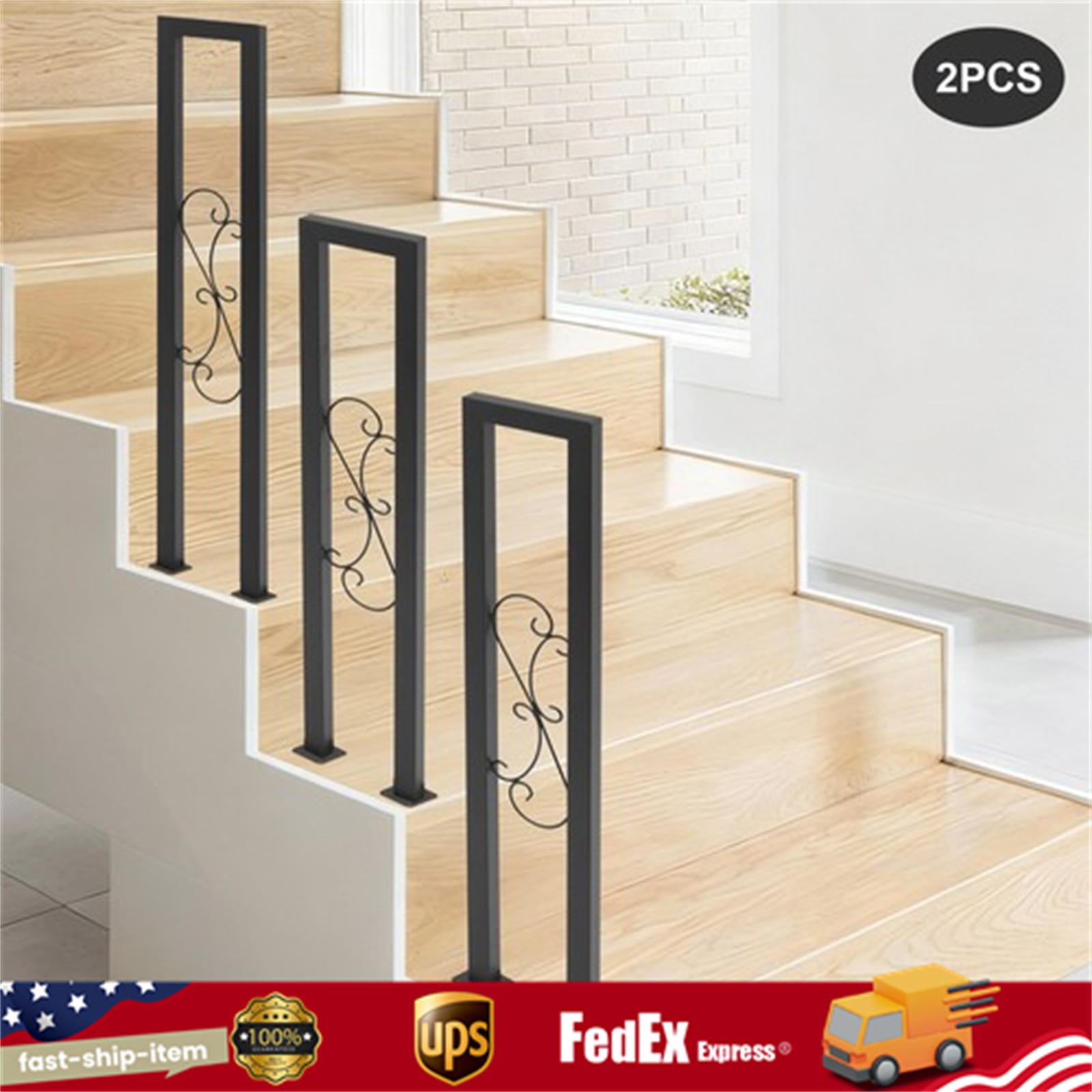 2Pcs U Shaped Stair Mounted Handrails Industrial Railing for Indoor/Porch/Garden gallery