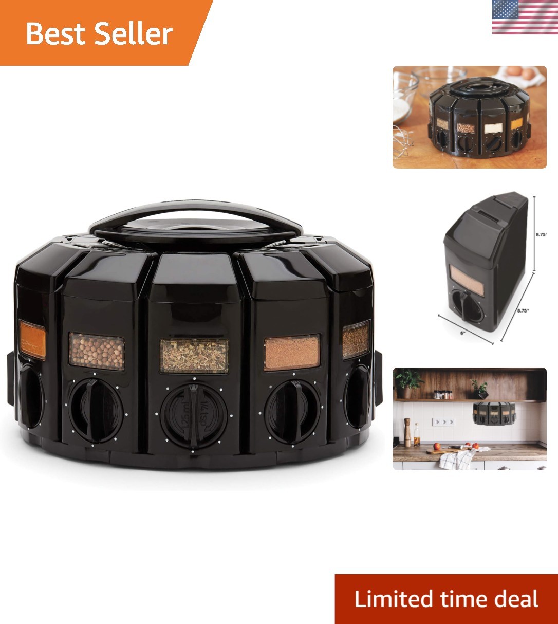 Space-Saving Spice Rack Carousel: Durable Auto-Measure 12 Compartment Design gallery