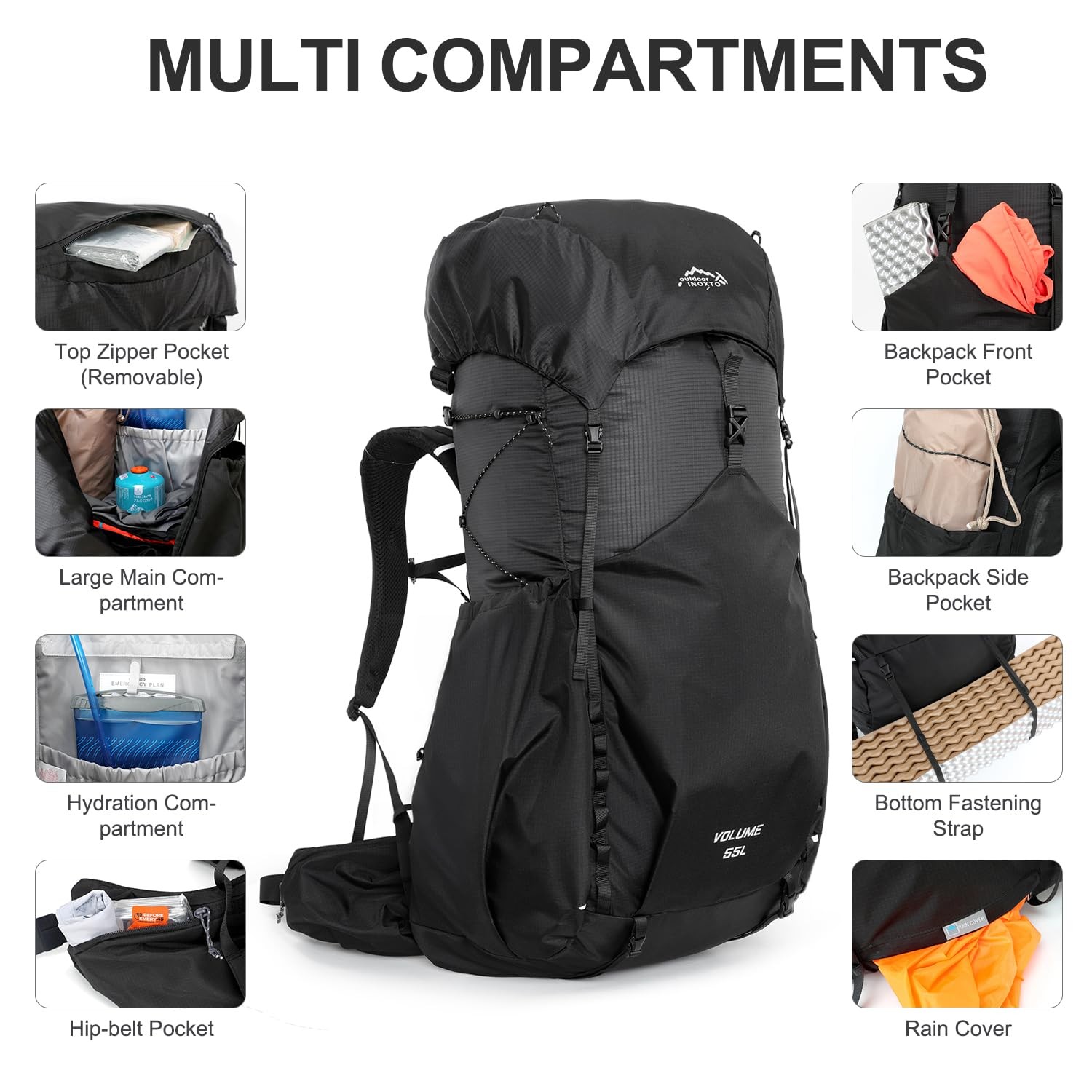 55L Internal Frame Waterproof Hiking Camping Backpack with 3L Water Bladder a... 4