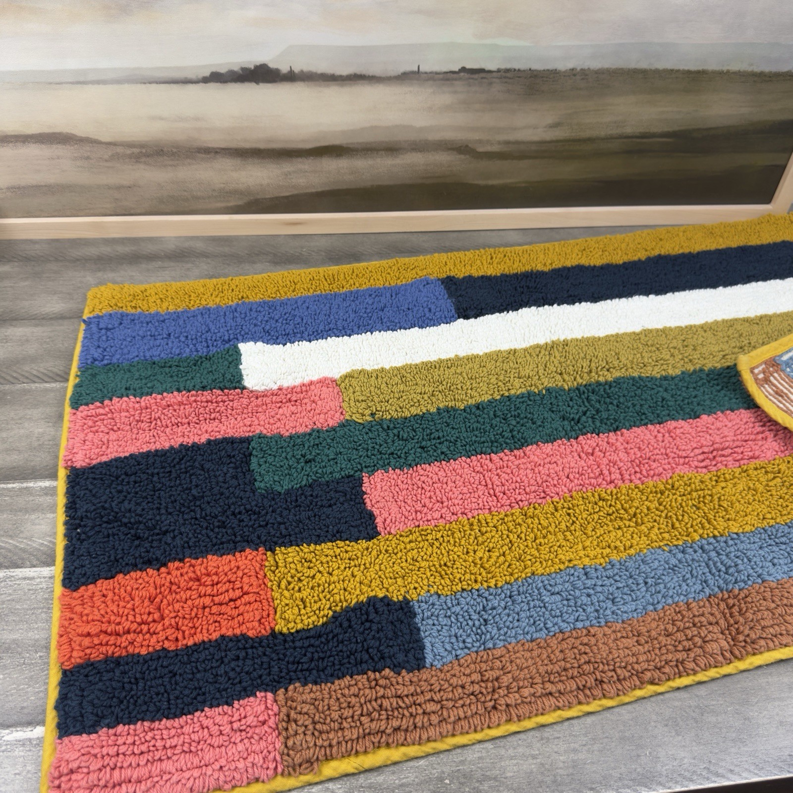 West Elm Landscape Stripes Bath Mat Rug 20”x34” Multicolor NWOT gallery
