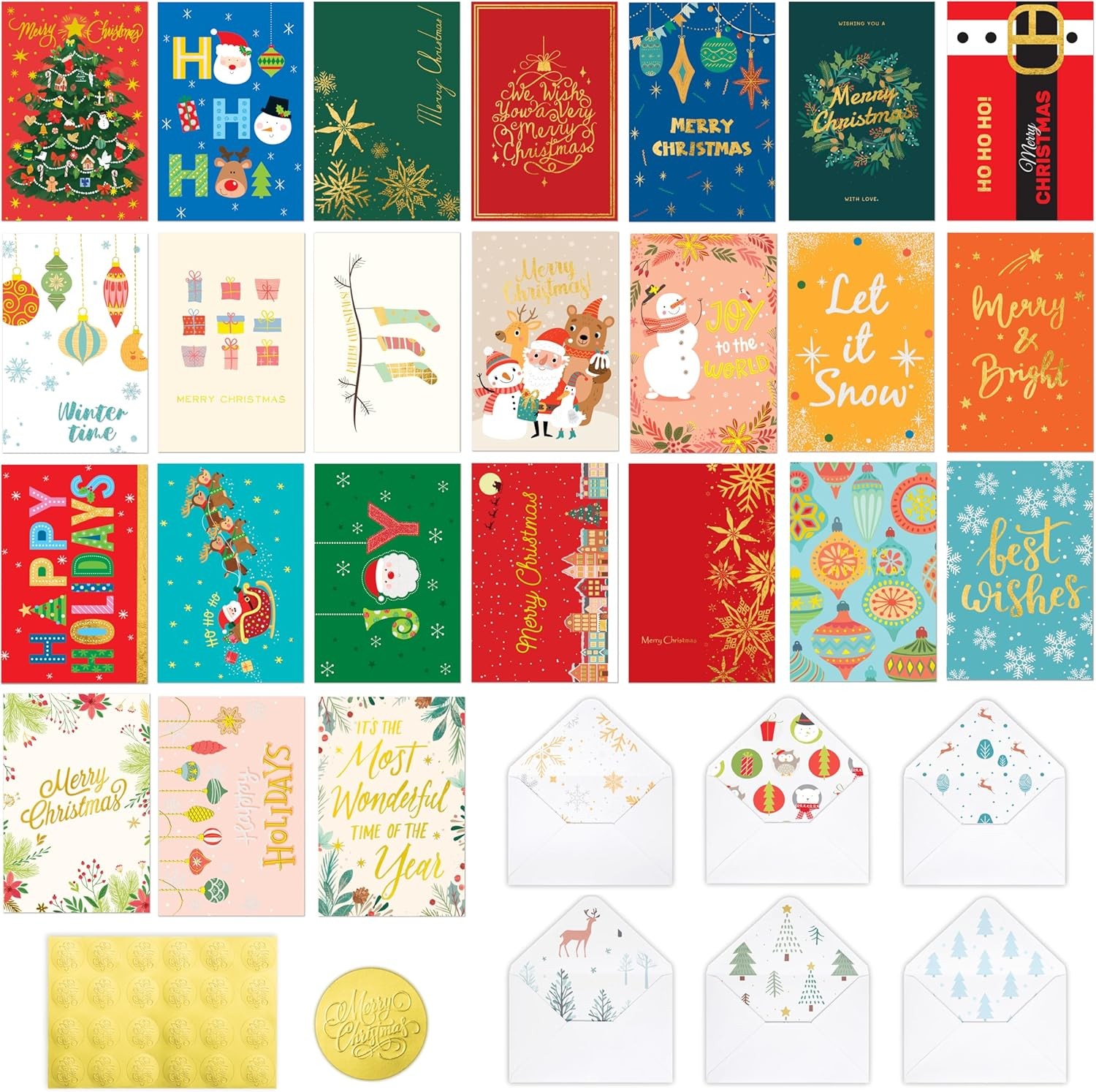 24 Pack Christmas Cards with Envelopes and Stickers, 24 4 x 6 inches, mixed gallery