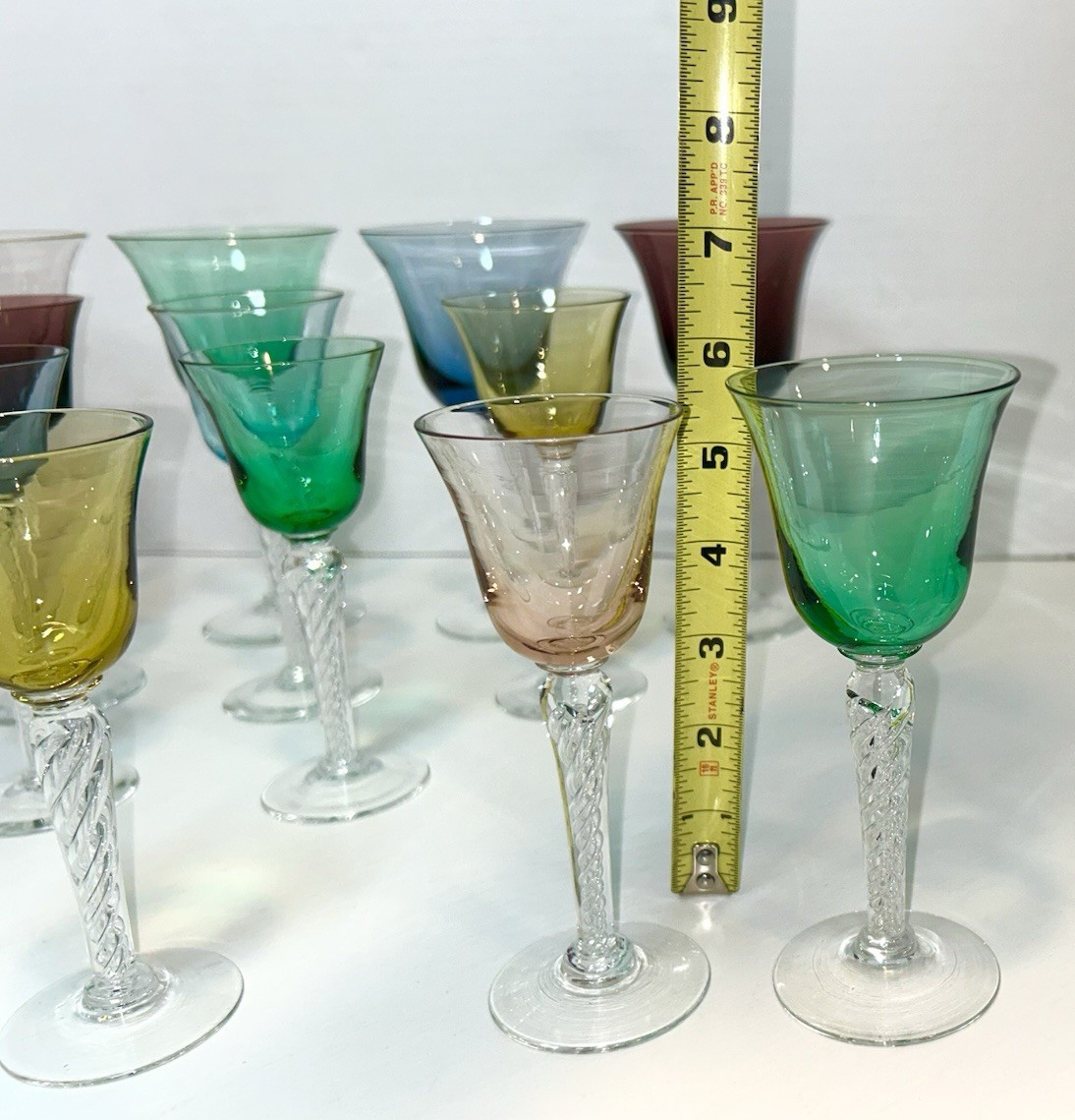 12 MCM Bell Shape Multi Color Wine Cordial Aperitif Glasses Clear Twisted Stem gallery