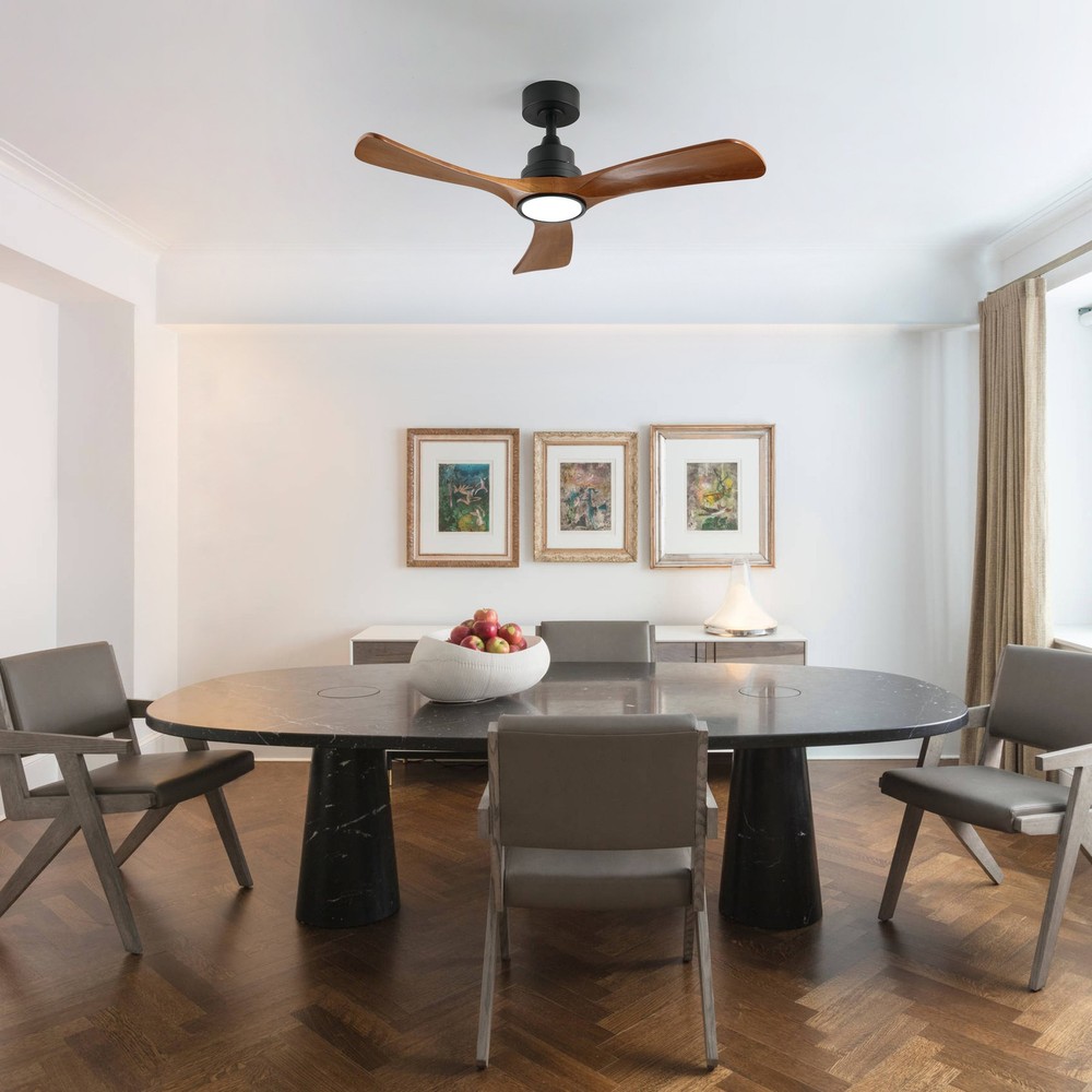 41.7" Black Ceiling Fan W/Light 3 Solid Wood Blades 6-speed Reversible DC Motor