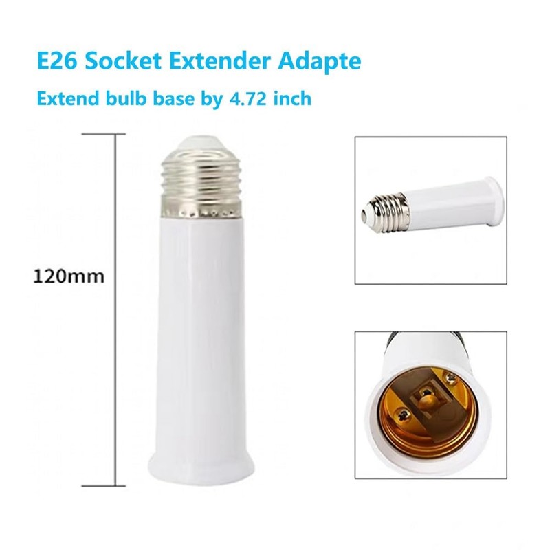 E26 Socket Extender, Standard Medium Base, 4.72 inch Extension white gallery