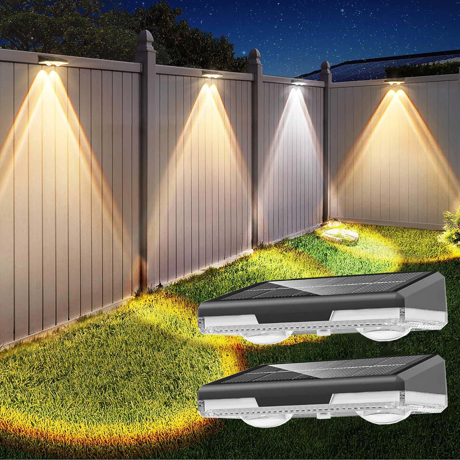 2Pack LED Solar Power Wall Light Outdoor Garden Waterproof Fence Deck Steps Lamp gallery