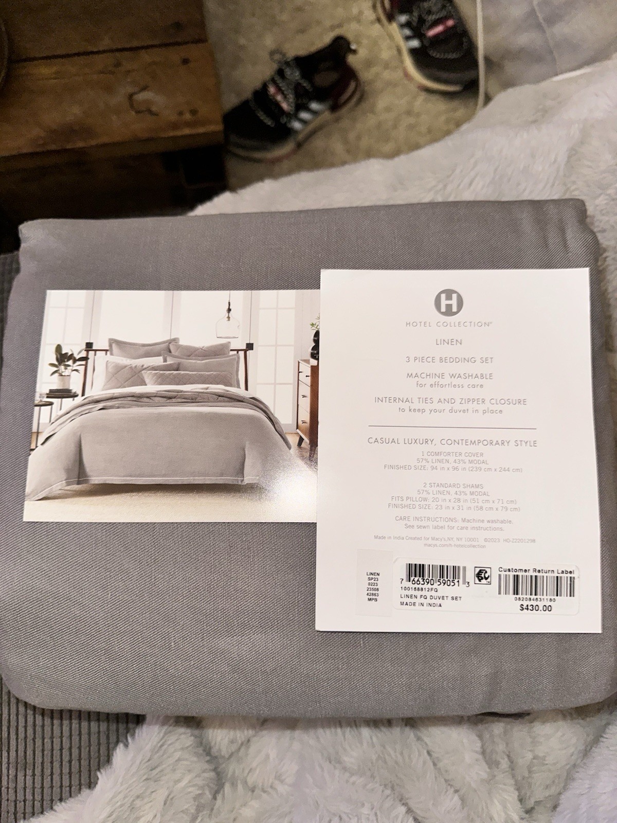 Hotel Collection "Linen Modal" 3 Piece King Duvet Set With Shams, Slate Gray New gallery