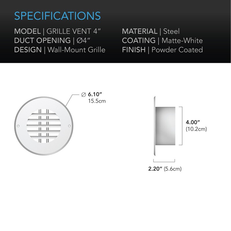 Wall-Mount Duct Grille Vent for Heating Cooling Ventilation, White Steel, 4-Inch gallery