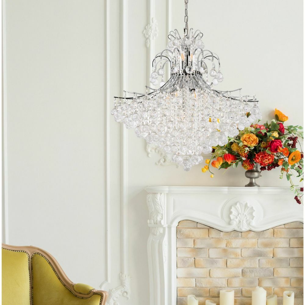 Crystal Chandelier Lighting Chrome Pendant Lamp Hanging 15 Light Fixtures 31 in gallery