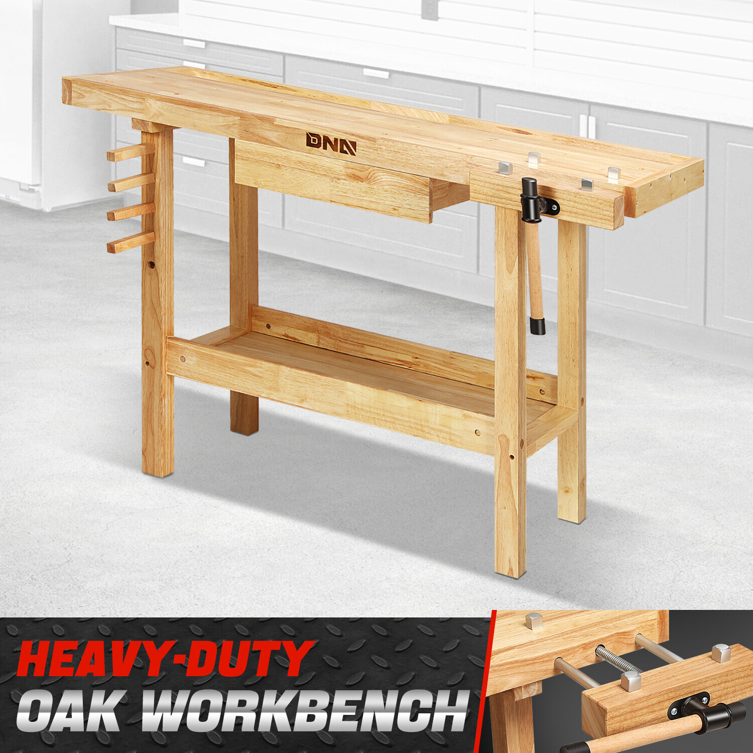 50 "x 20" Heavy Duty Oak Workbench Work Table w/ Drawer & Adjustable Handle gallery