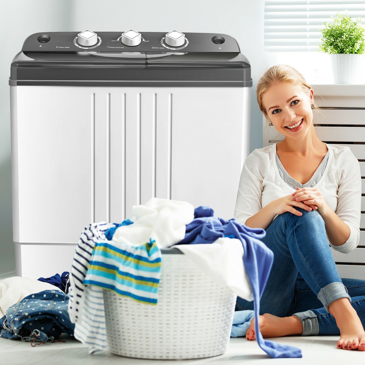 20lbs Compact Mini Portable Twin Tub Washing Machine Washer Spain Spinner gallery