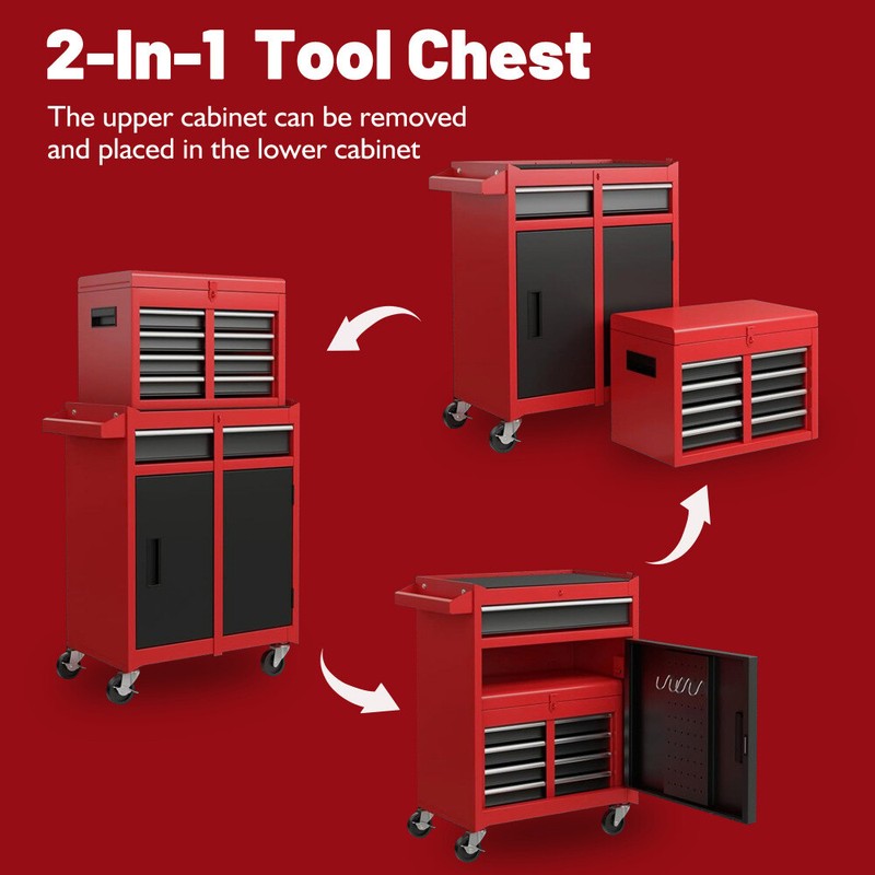 5 Drawers Rolling Tool Chest with Lockable Wheels Detachable Top 2 in 1 Tool Box gallery