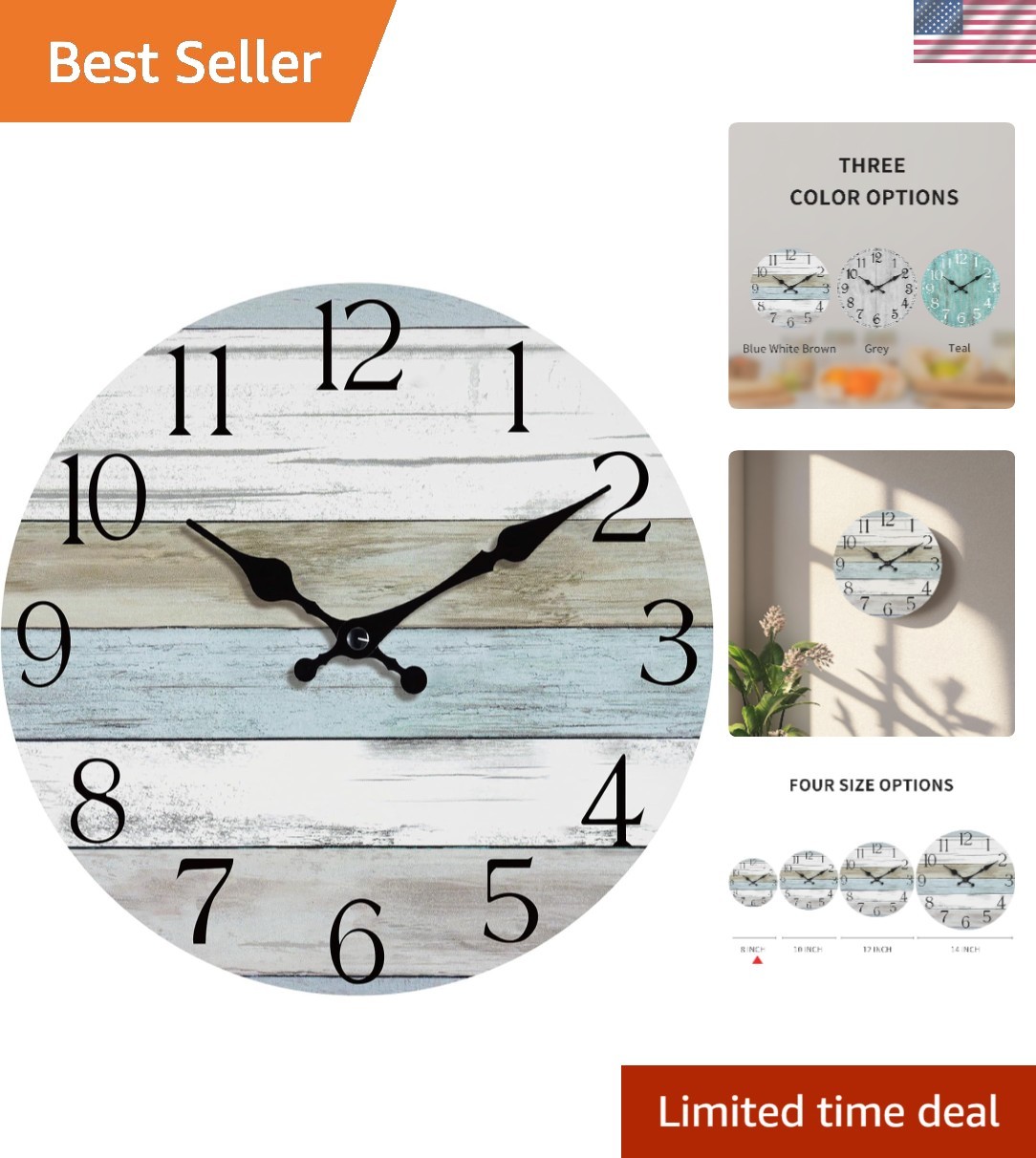 8-Inch Silent Non-Ticking Wall Clock - Rustic Wooden Decor for All Rooms gallery