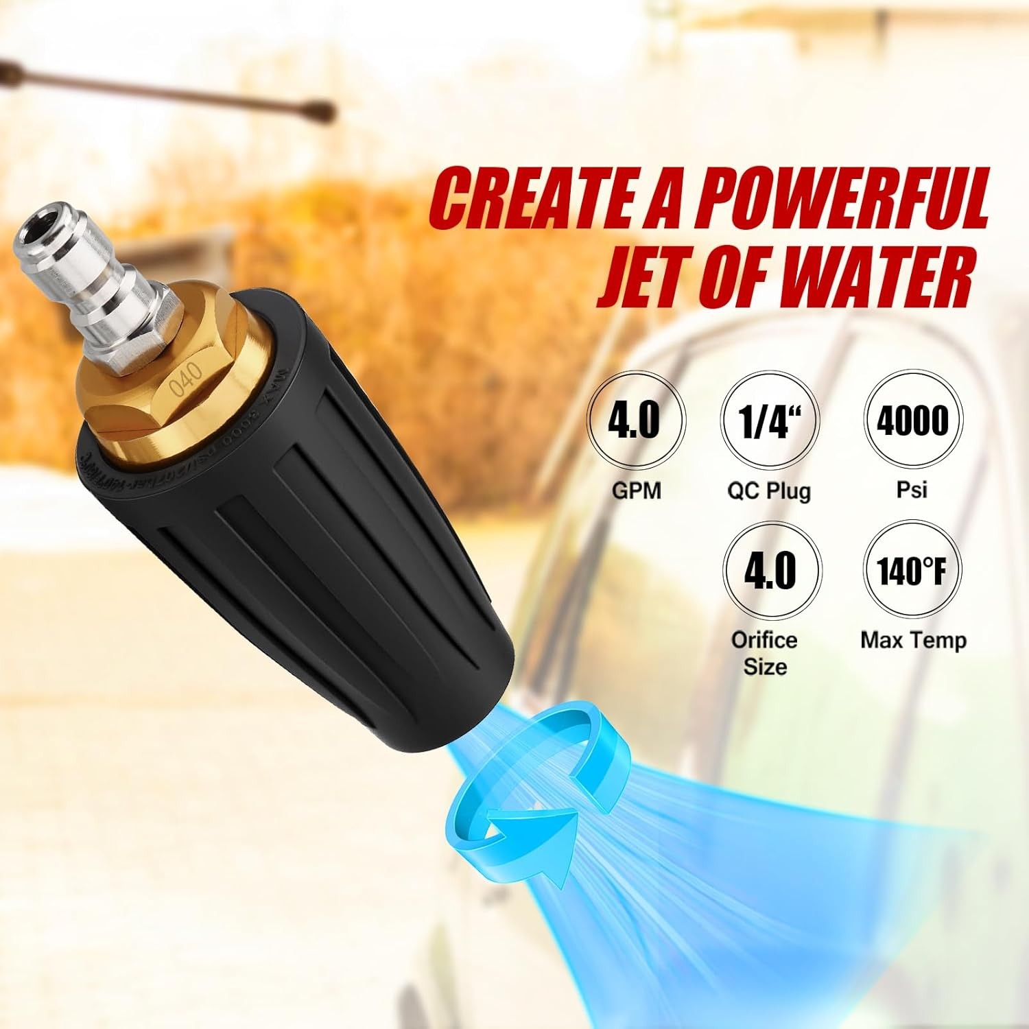 Turbo Rotary Nozzle for Pressure Washers - 4000 PSI Attachment Tips gallery