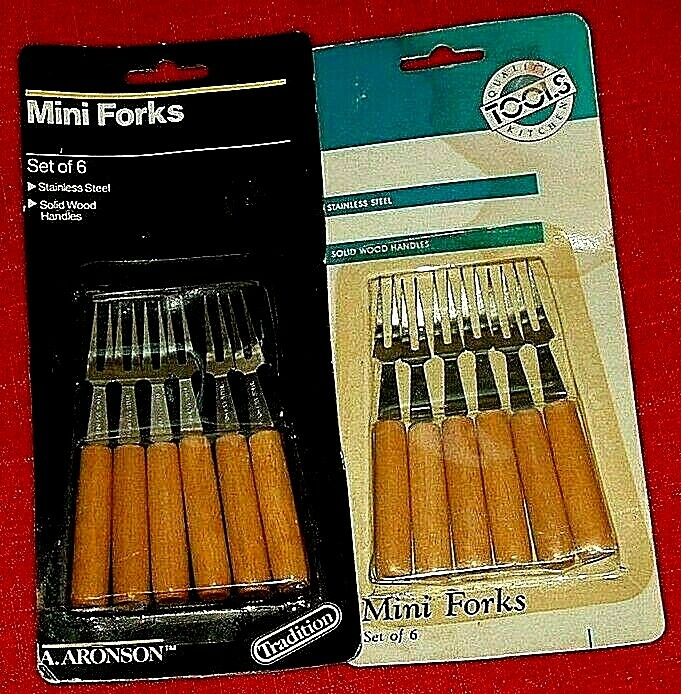 12 piece Aronson Quality Tools Mini Cocktail Forks Stainless Steel Wood Handle gallery
