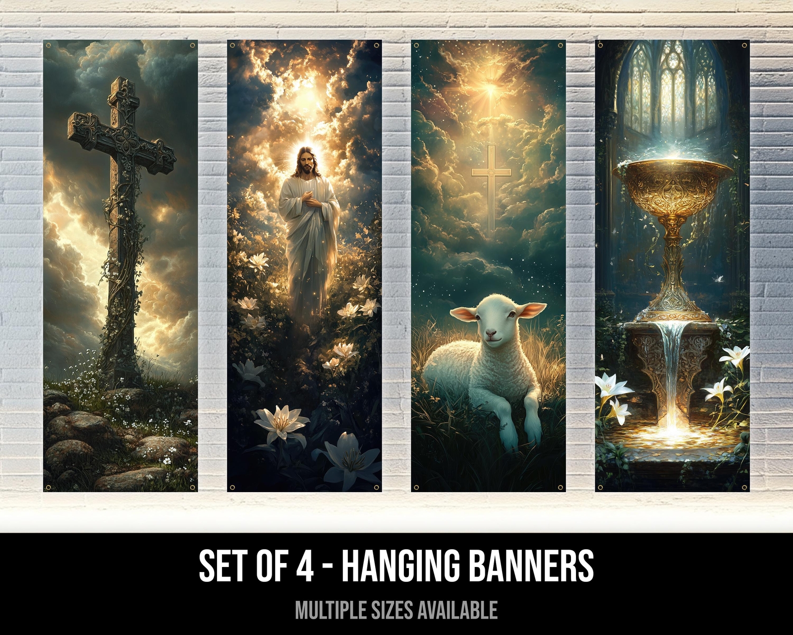 Christian Wall Decor Banners - Inspirational Religious Art Set of 4 gallery