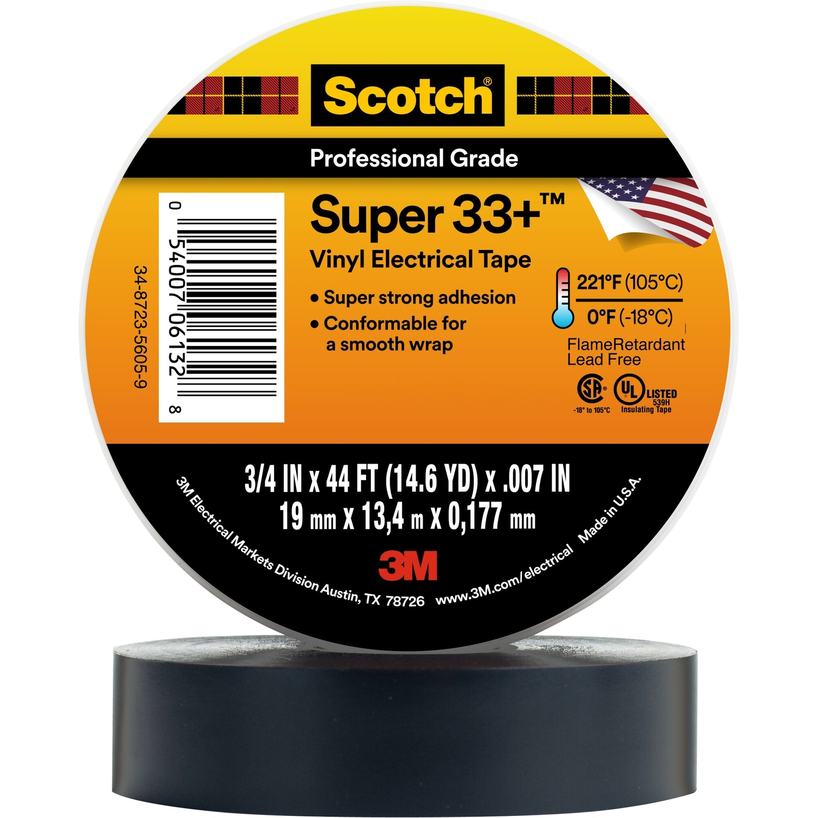 Scotch® Super 33+ Vinyl Electrical Tape, 3/4 in x 44 ft, Black gallery