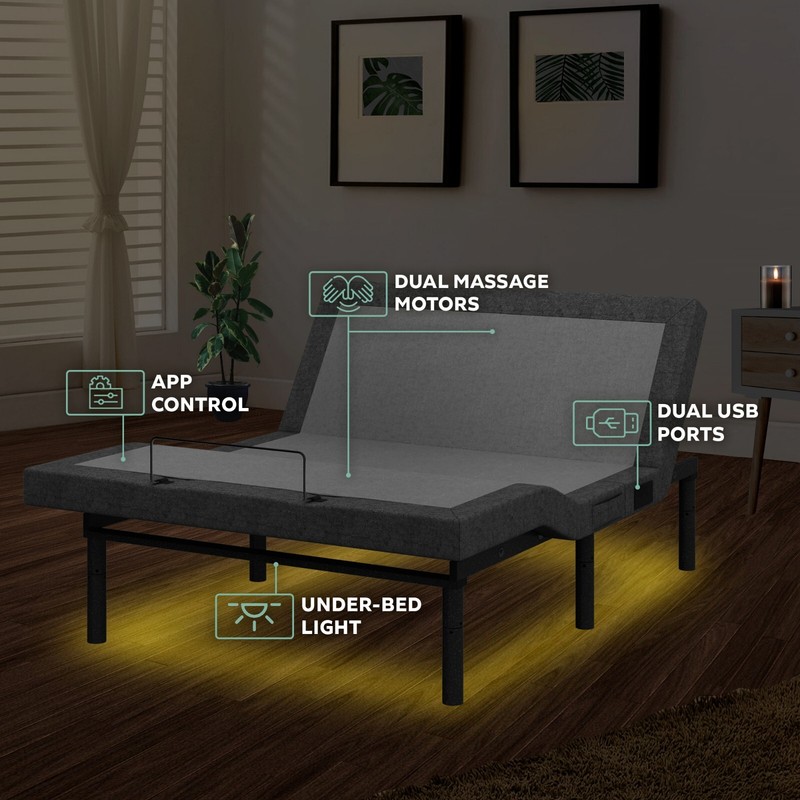 Smart Adjustable Dual Massaging Bed Frame with 12" Mattress, USB, Remote-Twin XL gallery
