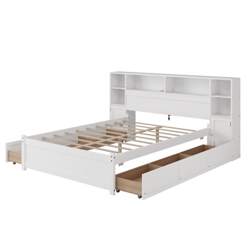 Twin Full Size Platform Bed with Storage Bookcase Headboard All-in-One Wall Beds gallery