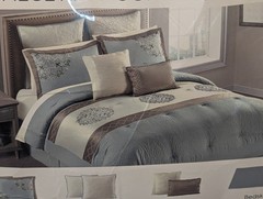 8 Pc King Comforter Set “Fenimore” Fleur-De-Lis Gray Blue Beige Cream