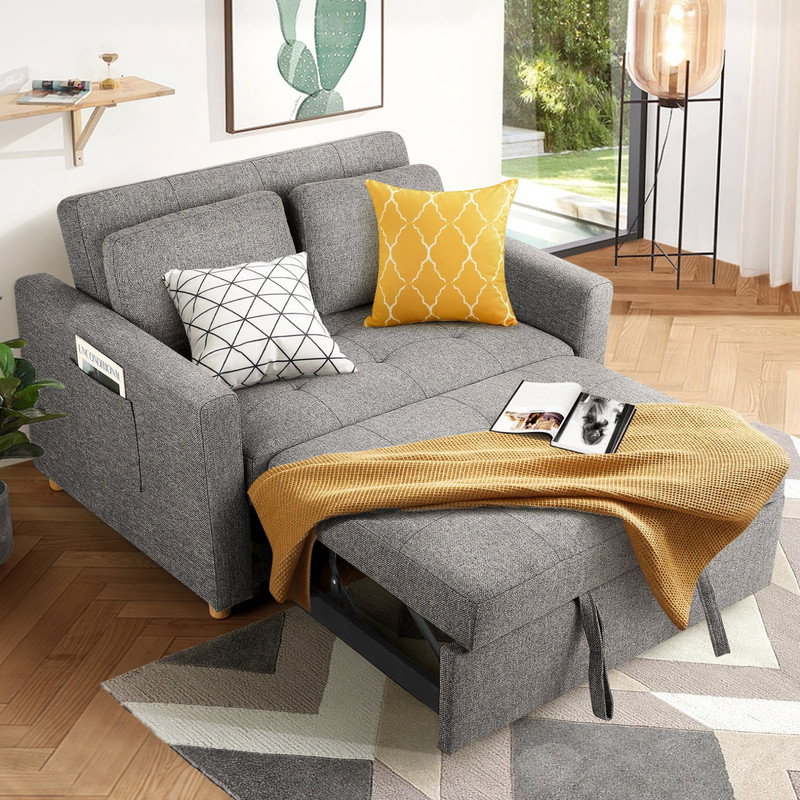 Modern Convertible Comfy Sleeper Sofa 3-in-1 Pull Out Bed Sofa Loveseat Couch US gallery