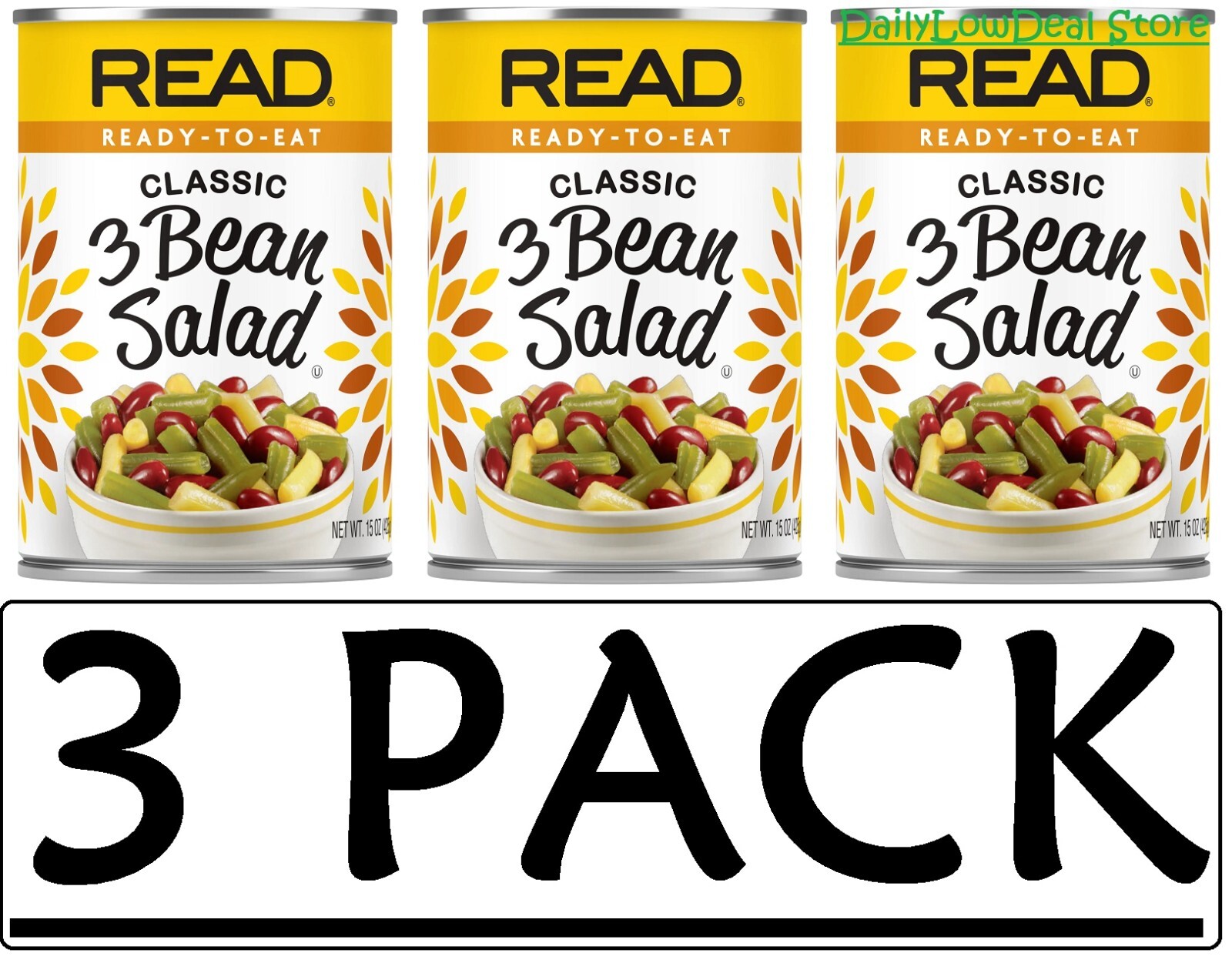 3 CANS - Read Classic 3 Bean Salad Three Bean Ready to EAT 15 oz (Total 45 oz) gallery