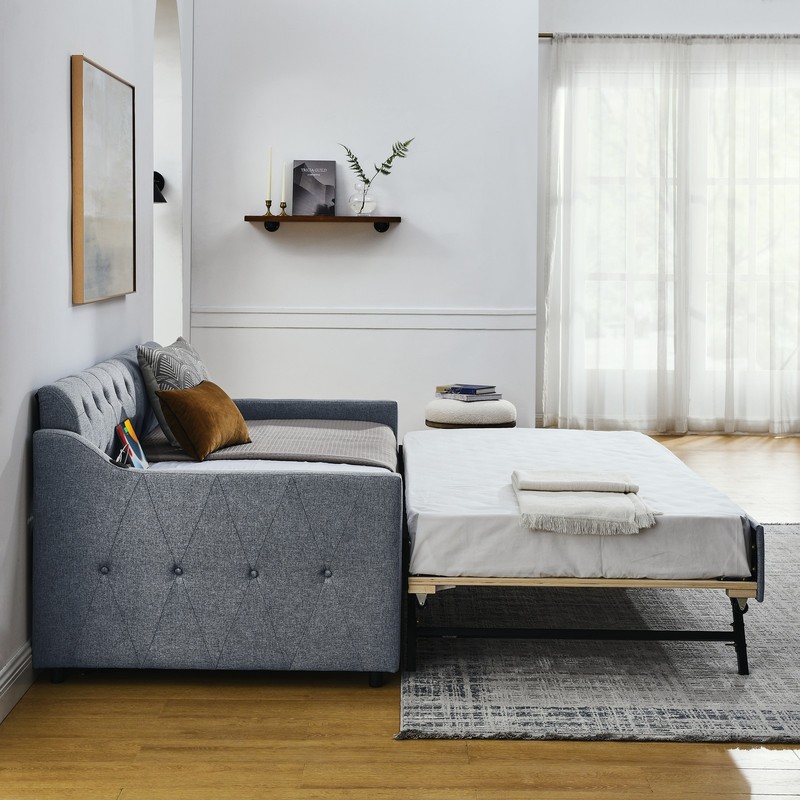 Twin Size Upholstered DayBed w/Pull Out Trundle, Queen Size Sleeper Sofa Bed gallery
