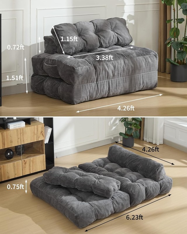 Oversize 2-in-1 Folding Sofa Bed Sleeper Mattress Chair with Pillow 72x52x8" gallery