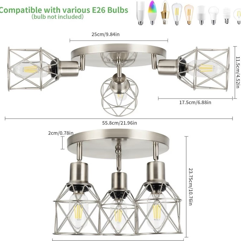 Brushed Nickel 3-Light Adjustable Ceiling Fixture Semi Flush Mount Kitchen Gold gallery