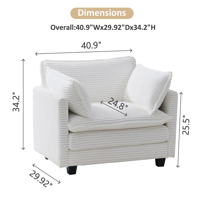 Single Sofa Upholstered Soft Couch with Ottoman 2 Armrest Pillows Corduroy Sofa gallery