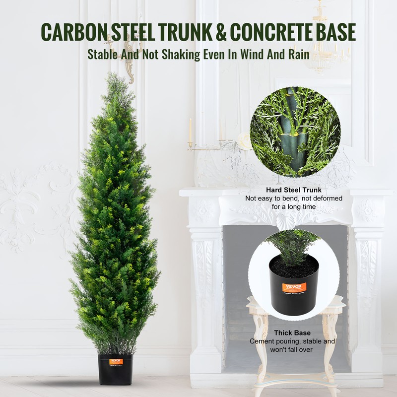 VEVOR 2 Pack 4' Artificial Cedar Topiary Tree Faux Plant UV Decor In/Outdoor gallery