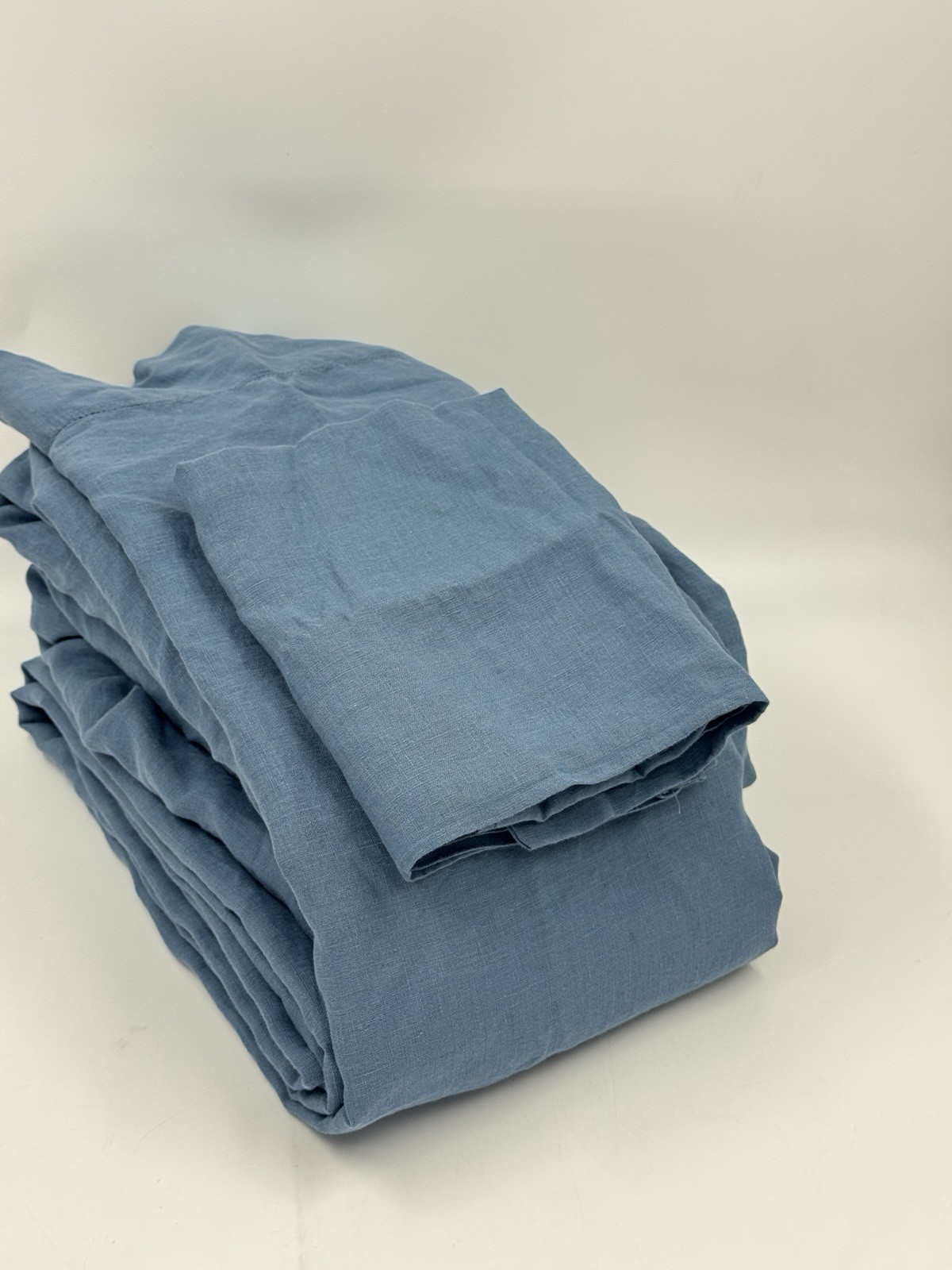 Pottery Barn Hemstitch Belgian Flax Linen Sheets QUEEN, Riviera Blue, Missing 1 gallery