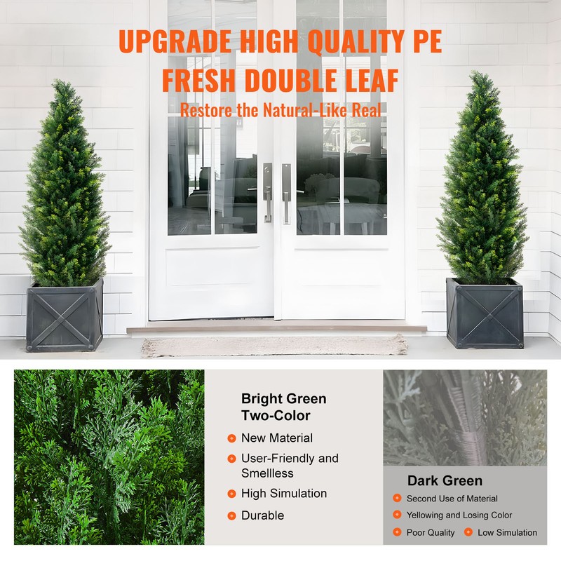 VEVOR 2 Pack 4' Artificial Cedar Topiary Tree Faux Plant UV Decor In/Outdoor gallery