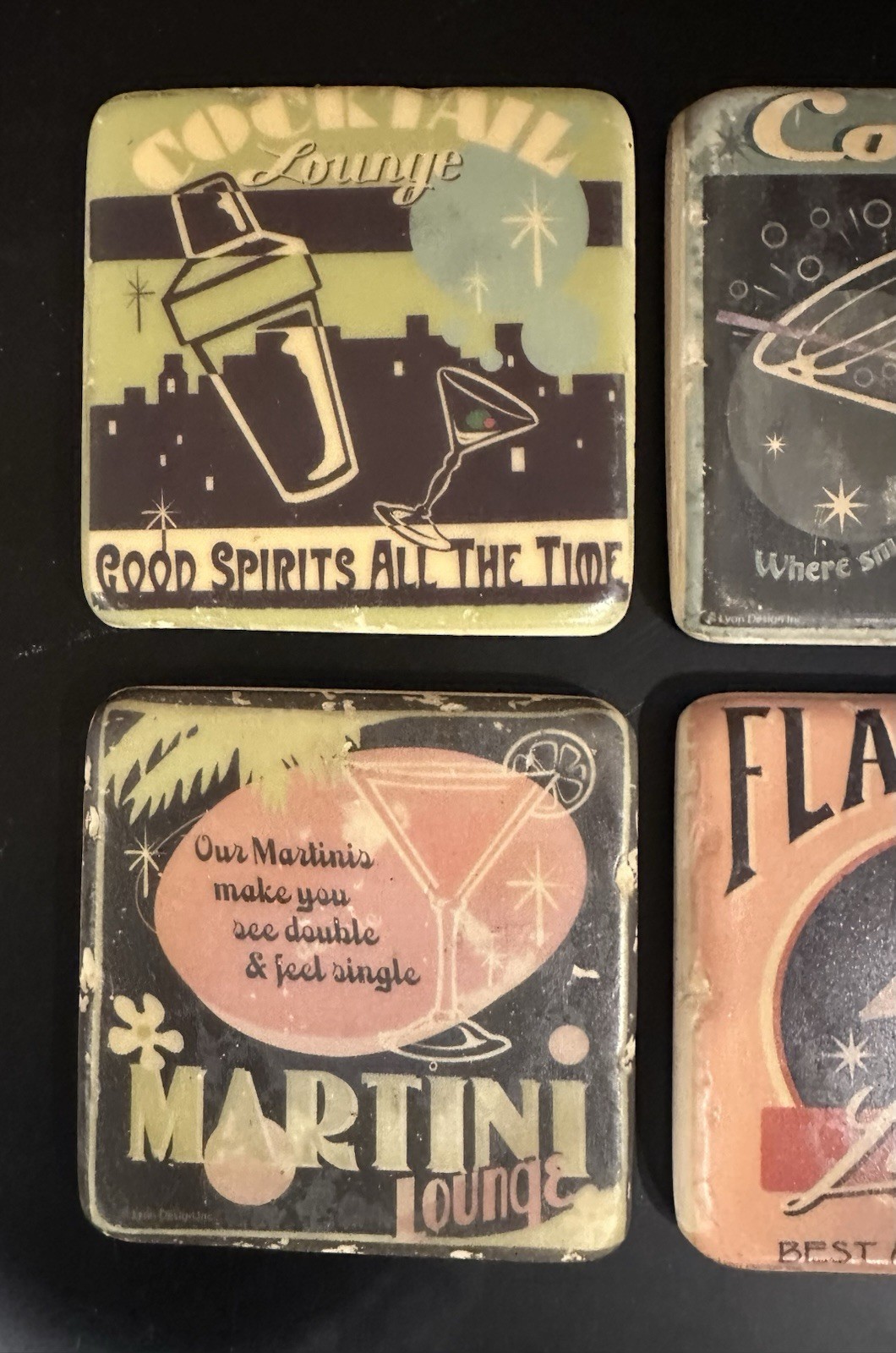 Fun Retro Cocktail Lounge Drink Coasters (4) Stone-Like with Cork Bottom gallery