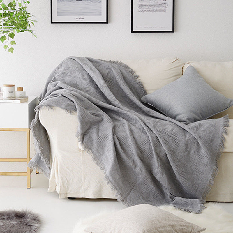 Plain Weave Fringed Blanket Cotton Throws Sofa Settee Bed Dust Cover Home Decor gallery