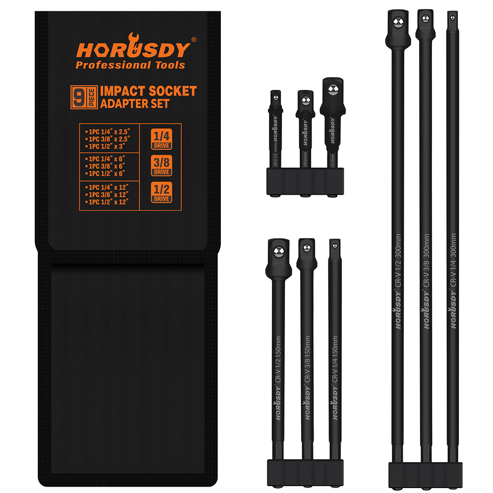 9PC Impact Grade Power Drill Sockets Adapter Set 1/4 3/8 1/2 Extension Bar Long gallery